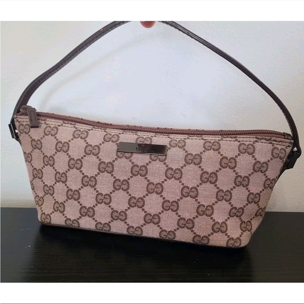 Vintage Gucci Boat Pochette Handbag Canvas Monogram Bag